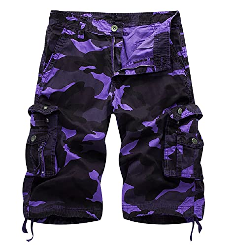 OADOBKICE Bequemer Kleiner Mann Baumwolle Kurze Hosen Herren Tarnung Herren Kurze Hose Lila Camo Kurze Hosen Herren Coole Kurze Hose Kurz Für Mann Khaki Kurze Hosen Herren Mit Tasche Lila Camo 38 von OADOBKICE