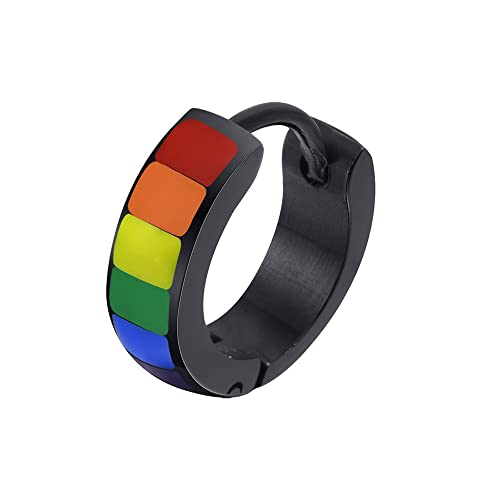 OAKKY Herren Gay Rainbow Creolen aus Edelstahl für Jungen Punk Schmuck Schwarz von OAKKY