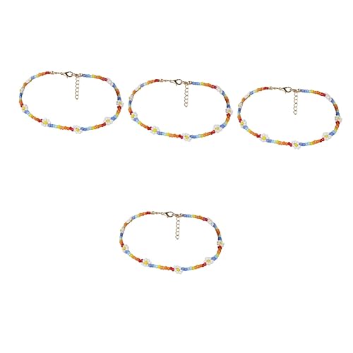 OATIPHO 4 Stück Gänseblümchen Perlenkette Für Halskette Herren Perlenkette Armband Für Boho Böhmischer Perlenhalsreif Perlenhalsband Fräulein Farbkontrast Blumenkette von OATIPHO