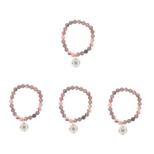 OATIPHO 4 Stück Kompass Armband Freundschaftsarmbänder Passende Armbänder Für Paare Männer Geschenke Stretch-armband Geschenke Für Paare Edelsteinperlen Charme Achat Armbandkette Mann Rosa von OATIPHO