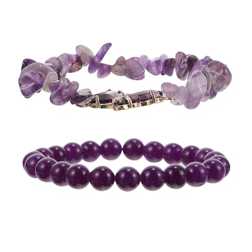 OATIPHO Amethyst-Armbänder 2 Stück Naturstein-Perlenarmbänder Verstellbares Perlenarmband Schmetterlings-Charm-Handarmband Für Frauen Mädchen Geburtstagsgeschenke Lila von OATIPHO