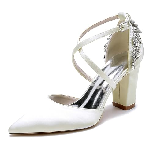 OAUSZC Damen Knöchelriemen Pumps Brautschuhe Blockabsatz Spitze Zehen Satin Strass Abend Party Hochzeitsschuhe 22014-59A,Elfenbein,38 EU OAUSZC Damen Knöchelriemen Pumps Brautschuhe Blockabsatz Spitze Zehen Satin Strass Abend Party Hochzeitsschuhe 22014-59A,Elfenbein,38 EU von OAUSZC