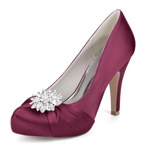 OAUSZC Damen Stilettoabsatz Plateau Hochzeit Pumps Satin High Heel Runde Zehen Strass Party Brautschuhe 718-8Y,Burgundy,38 EU OAUSZC Damen Stilettoabsatz Plateau Hochzeit Pumps Satin High Heel Runde Zehen Strass Party Brautschuhe 718-8Y,Burgundy,38 EU von OAUSZC