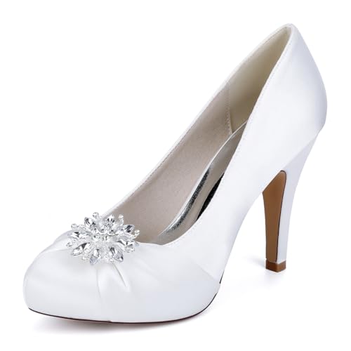 OAUSZC Damen Stilettoabsatz Plateau Hochzeit Pumps Satin High Heel Runde Zehen Strass Party Brautschuhe 718-8Y,Weiß,42 EU OAUSZC Damen Stilettoabsatz Plateau Hochzeit Pumps Satin High Heel Runde Zehen Strass Party Brautschuhe 718-8Y,Weiß,42 EU von OAUSZC