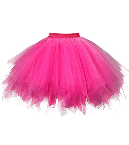 OBBUE Damen 1950er Vintage Ballett Blase Tutu Unregelmäßig Tüll Retro Petticoat Fuchsie-M von OBBUE