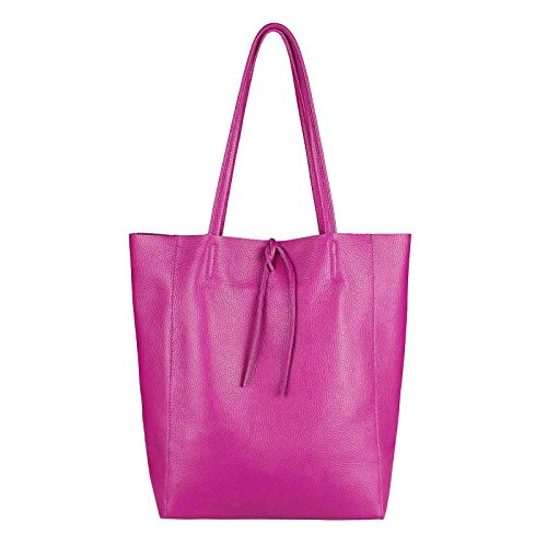 OBC Made in Italy Damen Leder Tasche DIN-A4 Shopper Schultertasche Henkeltasche Tote Bag Metallic Handtasche Umhängetasche Beuteltasche (Pink 36x40x12 cm) von OBC Only-Beautiful-Couture