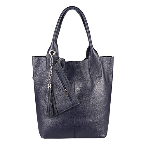 OBC Made in Italy Damen Leder Tasche Shopper DIN-A4 Schmucktasche Henkeltasche Handtasche Schultertasche (Dunkelblau) von OBC Only-Beautiful-Couture