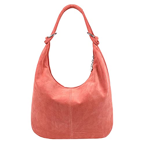 OBC Made in Italy Damen XXL Ledertasche Leder Wildleder Shopper Tasche Schultertasche Umhängetasche Hobo-Bag Beuteltasche (Melone) von OBC Only-Beautiful-Couture