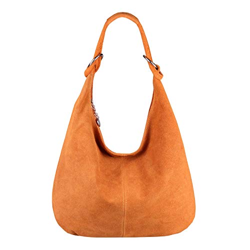 OBC Made in Italy Damen XXL Ledertasche Leder Wildleder Shopper Tasche Schultertasche Umhängetasche Hobo-Bag Beuteltasche (Orange) von OBC Only-Beautiful-Couture