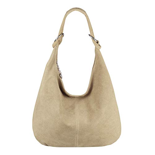 OBC Made in Italy Damen XXL Ledertasche Leder Wildleder Shopper Tasche Schultertasche Umhängetasche Hobo-Bag Beuteltasche (Schlamm) von OBC Only-Beautiful-Couture