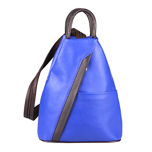 OBC Made in Italy Damen echt Leder Rucksack Lederrucksack Tasche Schultertasche Ledertasche Daypack Backpack Handtasche Nappaleder (Königsblau-Braun) von OBC Only-Beautiful-Couture