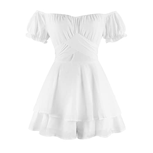 Damen Freizeitkleider Kleid-Overall Playsuit Sommerkleid High Waist Sexy Rüschen Minikleid Club Kleid Off-Shoulder-Kleid mit Tiefem V-Ausschnitt Partykleid für Damen von OBEEII