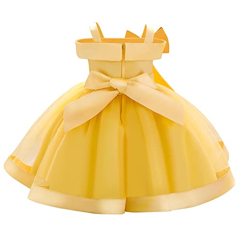 OBEEII Baby Mädchen Blumenmädchen Kleid Schulterfrei Prinzessin Kleid Ärmellos Geburtstagskleid Taufkleid Festlich Kleid Hochzeit Party Festzug Taufe Tutu Kleid Freizeitkleid Gelb 3-4 Jahre von OBEEII