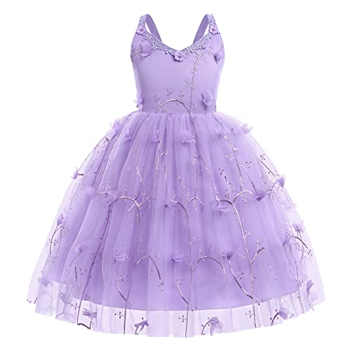 OBEEII Blumenmädchen Kleid Kinder 3D-Blumen Stickerei Prinzessin Abendkleid Ärmellos Tüll Festlich Partykleid Festzug Brautjungfer Zeremonie Prom Ballkleid Violett 2-3 Jahre von OBEEII