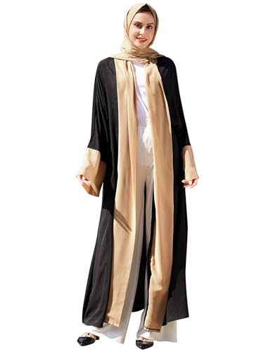 OBEEII Damen Dubai Einfarbig Strickjacke Muslimisch Glänzend Einfach Modern Lässig Langes Kleid Muslimische Robe mit Hijab Braun B mit Hijab von OBEEII