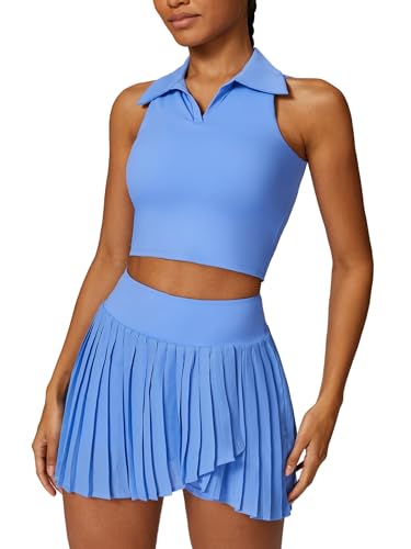 OBEEII Damen Tenniskleid Ärmelloses Sport Shirt und Faltenrock Trainingskleider Athletic Outfits Fitness Yoga Work Out Golf Tennis Kleidung Set Blau S OBEEII Damen Tenniskleid Ärmelloses Sport Shirt und Faltenrock Trainingskleider Athletic Outfits Fitness Yoga Work Out Golf Tennis Kleidung Set Blau S von OBEEII