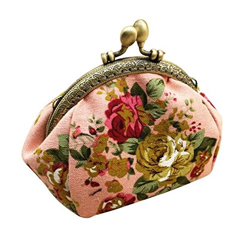 Blumen-Geldbörsen-Frauen-Geldbeutel-Damen-Taschen-Weinlese-Kupplungs-Haspe-kleine Retro-Geldbörse Geldbörsen Herren Für Karten Und Scheine (Pink, One Size) von OBiQuzz