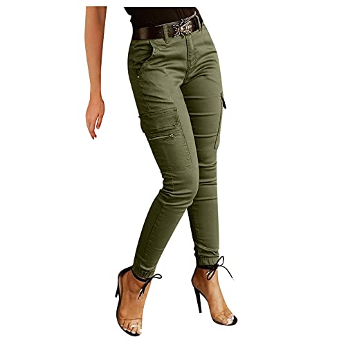 Cargohose Damen High Waist Cargo Pants Skinny Fit Arbeitshose Stretch Cargo Leggings Hose Mit Taschen Skinny Hosen Gummibund Seitentaschen Mädchen Sportleggins Cargo Motorradhose Biker Pants S-Xxl von OBiQuzz