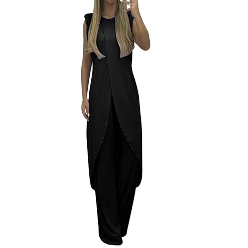 Jumpsuit Damen Elegant Langärmliges Hosenanzug Mit Rundem Hals Und Schlichtem Figurbetontem Freizeitanzug Ärmellose Cardigan Langarmshirt + Weites Bein Hose Playsuit Hochzeit Brautjungfer Party Romper Jumpsuit Damen Elegant Langärmliges Hosenanzug Mit Rundem Hals Und Schlichtem Figurbetontem Freizeitanzug Ärmellose Cardigan Langarmshirt + Weites Bein Hose Playsuit Hochzeit Brautjungfer Party Romper von OBiQuzz