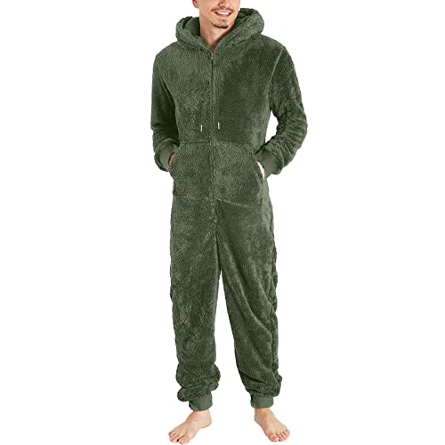 Jumpsuit Herren Winter Lang Pyjama Winter Warm PlüSch Overall Schlafoverall Reißverschluss Teddy Fleece Einteiler Onesie Schlafanzug Erhältlich In Big 5XL von OBiQuzz