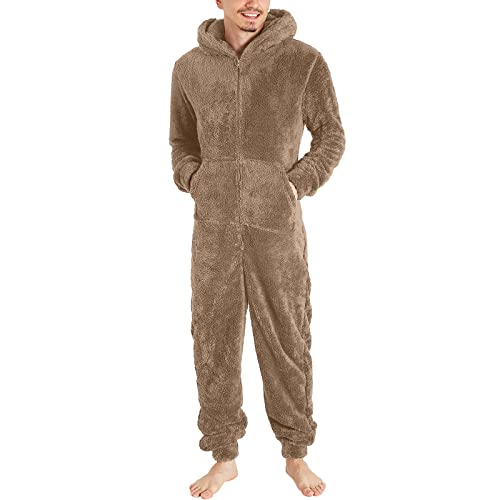 Jumpsuit Herren Winter Lang Pyjama Winter Warm PlüSch Overall Schlafoverall Reißverschluss Teddy Fleece Einteiler Onesie Schlafanzug Erhältlich In Big 5XL von OBiQuzz