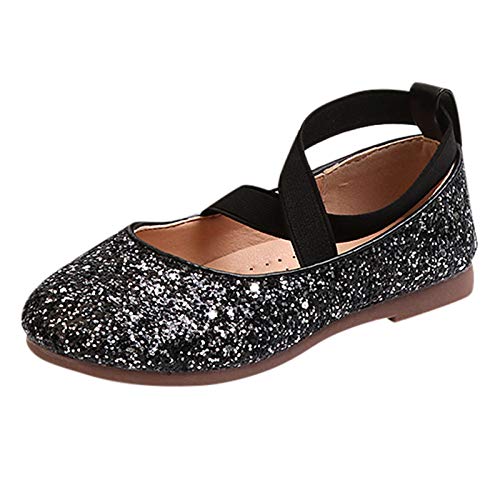 Mary Jane Schuhe Geschlossen Mädchen, Strap Glitzer Flache Schuhe mit Gummisohle Ballerinas Prinzessin Schuhe Party Schuhe Hochzeiten Schuhe Kleid Schuhe Abendschuhe Performance Schulschuhe Cosplay von OBiQuzz