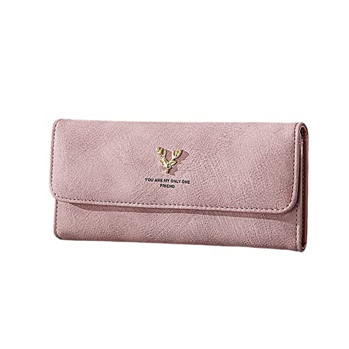 Mode Frauen ID Lange Brieftasche Einfarbig Tasche Kitz Dekoration Hasp Geldbörse Mehrere Kartenfächer Clutch Bag Brieftasche Herren Klein Mit Kette (Pink, One Size) von OBiQuzz