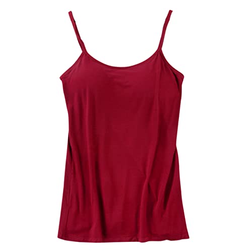 OBiQuzz Camisole Top Damen Mit Integriertem Bh - Hemd Einfarbig Basic Unterhemd Y2K Tank Top Spaghetti Trägertops Ärmellos Oberteile Schulterfrei Crop Tops Spotlich Trainigs-Shirt Sommer Untershirt von OBiQuzz