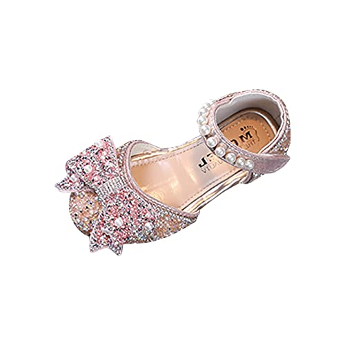 OBiQuzz Kinder Mädchen Flache Perle Kristall Schuhe Bogen Prinzessin Schuhe PU Einfarbig Mädchen Freizeitschuhe Damenschuhe Größe 35 (Red, 32 Big Kids) von OBiQuzz