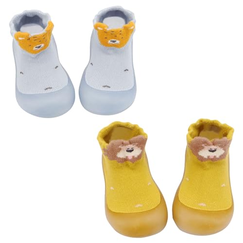 OBiQuzz Kleinkind Baby Mädchen Socke Schuh Elastische Indoor Slipper Infant Erste Cartoon Katzen Weiche Sohle Gummi Schuhe 2 Kinder (Yellow, 18) von OBiQuzz