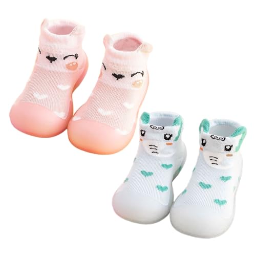 OBiQuzz Kleinkind Baby Mädchen Socke Schuh Elastische Indoor Slipper Infant Erste Cartoon Katzen Weiche Sohle Gummi Schuhe Badeschuhe Kinder 34 Jungs (Pink, 24) von OBiQuzz