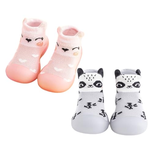 OBiQuzz Kleinkind Baby Mädchen Socke Schuh Elastische Indoor Slipper Infant Erste Cartoon Katzen Weiche Sohle Gummi Schuhe Schuhe Baby Lauflernschuhe (Pink, 20) von OBiQuzz