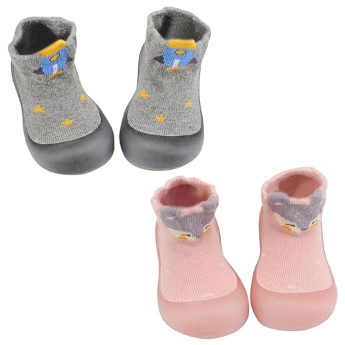 OBiQuzz Kleinkind Baby Mädchen Socke Schuh Elastische Indoor Slipper Infant Erste Cartoon Katzen Weiche Sohle Gummi Schuhe Sportschuhe Junge 25 (Pink, 22) von OBiQuzz