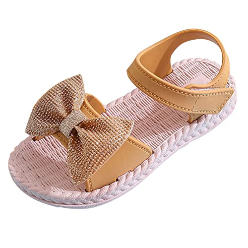 OBiQuzz Kleinkind Kinder Baby Mädchen Soild Bowknot Princress Schuhe Weiche Sohle Rutschfeste Erste Prewalker Strandschuhe Sandalen Sandalen 26 (Yellow, 28 Little Child) von OBiQuzz