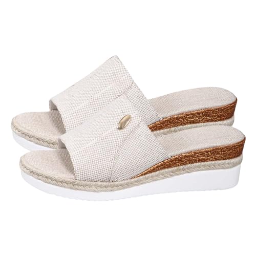 Pantoletten Damen Sommer : Espadrilles Plateau Sandalen Sommer Keilabsatz Hausschuhe Rutschfeste Strand Bequeme Sandaletten Frauen Vintage Sommerschuhe Keilsandalen Freizeit Sandaletten Gr.36-43 von OBiQuzz