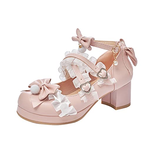 Prinzessin Schuhe Mädchen Mit Blockabsatz - Mary Jane Schuhe rutschfest Absatzschuhe Schnalle Runde Zehenschnalle Kleidschuhe Performance Hochzeitsschuhe Festliche Pumps Mit Bowknot von OBiQuzz