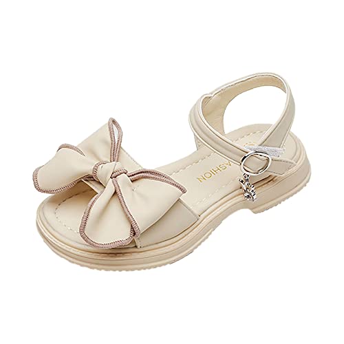 Prinzessin Schuhe Mädchen - Sandalen Mit Bowknot Pu-Leder Barfussschuhe Niedriger Absatz Kleiderschuhe Peep Toe Strandsandalen Flach Elegante Kindersandalen Bequem Freizeitsandalen von OBiQuzz