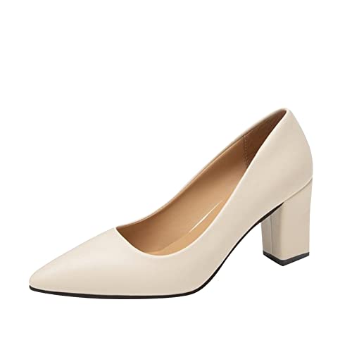 Pumps Damen Elegant Slip-On - Pumps Mit Hohem Blockabsatz Geschlossener Abendschuhe Business Anzugschuhe Klassische Elegante High-Heels Lederimitat Hohe Damenschuhe Sandaletten von OBiQuzz