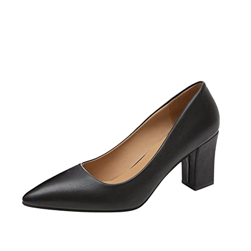 Pumps Damen Elegant Slip-On - Pumps Mit Hohem Blockabsatz Geschlossener Abendschuhe Business Anzugschuhe Klassische Elegante High-Heels Lederimitat Hohe Damenschuhe Sandaletten von OBiQuzz