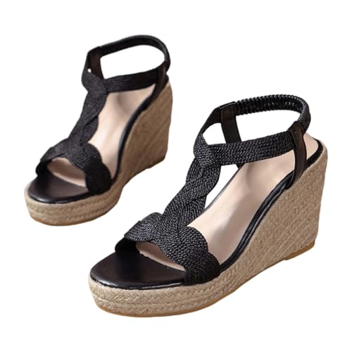 Sandaletten Damen Mit Absatz : Espadrilles Keilsandalen Peep Toe Plateau Sandalen High Heels Sommer Sandale Rutschfest Keilabsatz Strandschuhe Sommerschuhe Plateau Schuhe Wedges Strand Sandaletten von OBiQuzz