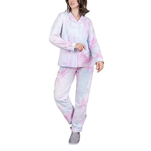 OCCIENTEC Pyjama für Damen Baumwoll Tie-Dye-Druck Damen Schlafanzug mit Knopfleiste Nachtwäsche PJ Set Langarm Zweiteiliger Freizeitanzug Nachtwäsche Hausanzug Pyjama-Set Rosa Tie Dye, M von OCCIENTEC