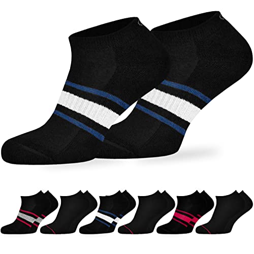 OCERA Active Premium Retro Sport und Freizeit Sneaker Socken für Damen & Herren,6 Paar Tennissocken mit weicher Frottee Sohle mit Farbstreifen schwarz 35-38 von OCERA