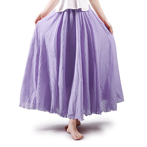 OCHENTA Damen & Mädchen Elastische Taille Fließende Böhmische Baumwolle Casual Lange Maxi Rock für Sommer Strand Urlaub, Veilchen, Klein OCHENTA Damen & Mädchen Elastische Taille Fließende Böhmische Baumwolle Casual Lange Maxi Rock für Sommer Strand Urlaub, Veilchen, Klein von OCHENTA