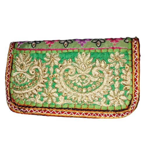 OCR INTERNATIONAL Boho-Münzgeldbörse, handgefertigt, klein, bestickt, Clutch-Tasche für Damen, mehrfarbig, P12, Mehrfarbig, Small, Beutel von OCR INTERNATIONAL