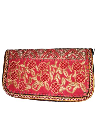 OCR INTERNATIONAL Boho-Münzgeldbörse, handgefertigt, klein, bestickt, Clutch-Tasche für Damen, mehrfarbig P14, Mehrfarbig, Small, Beutel von OCR INTERNATIONAL