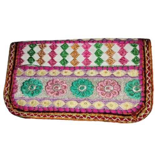 OCR INTERNATIONAL Boho-Münzgeldbörse, handgefertigt, klein, bestickt, Clutch-Tasche für Damen, mehrfarbig P17, Mehrfarbig, Small, Beutel von OCR INTERNATIONAL