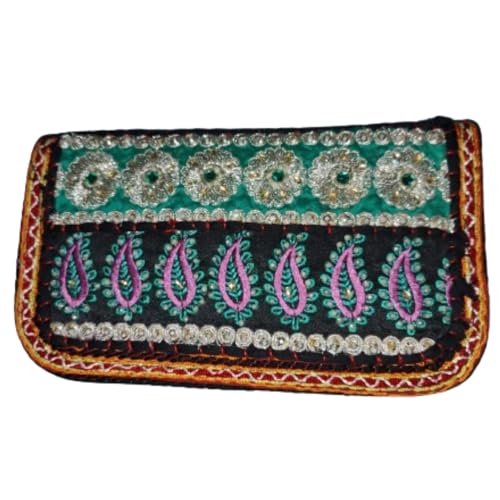 OCR INTERNATIONAL Boho-Münzgeldbörse, handgefertigt, klein, bestickt, Clutch-Tasche für Damen, mehrfarbig P18, Mehrfarbig, Small, Beutel von OCR INTERNATIONAL