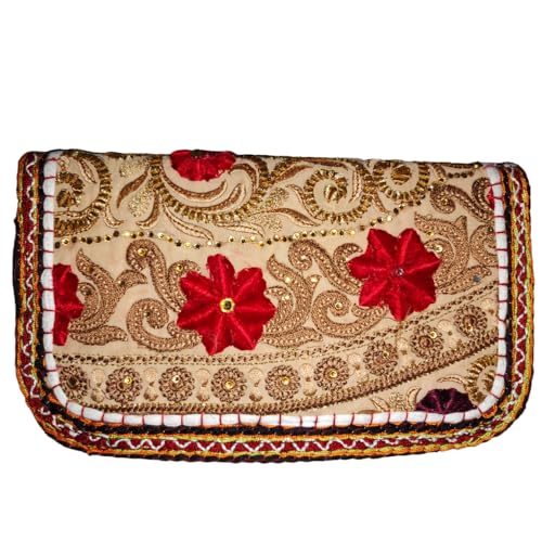 OCR INTERNATIONAL Boho-Münzgeldbörse, handgefertigt, klein, bestickt, Clutch-Tasche für Damen, mehrfarbig P2, Mehrfarbig, Small, Beutel von OCR INTERNATIONAL