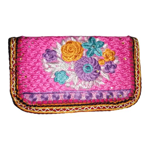 OCR INTERNATIONAL Boho-Münzgeldbörse, handgefertigt, klein, bestickt, Clutch-Tasche für Damen, mehrfarbig P4, Mehrfarbig, Small, Beutel von OCR INTERNATIONAL