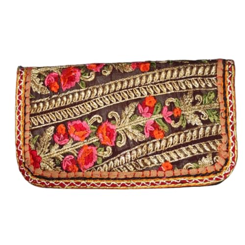 OCR INTERNATIONAL Boho-Münzgeldbörse, handgefertigt, klein, bestickt, Clutch-Tasche für Damen, mehrfarbig P9, Mehrfarbig, Small, Beutel von OCR INTERNATIONAL